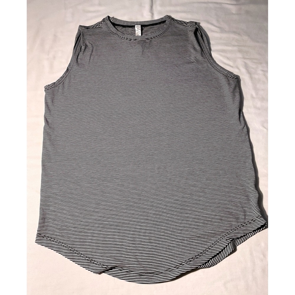 Lululemon Love Tank Top Black White Striped Pima Cotton Curved Hem Size 4